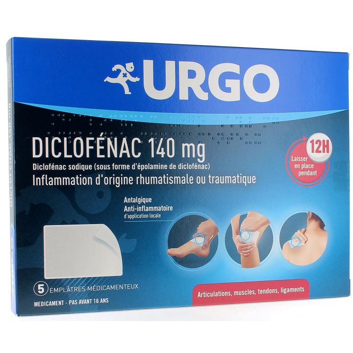 Diclof&eacute;nac 140 mg Urgo - bo&icirc;te de 5 empl&acirc;tres m&eacute;dicamenteux