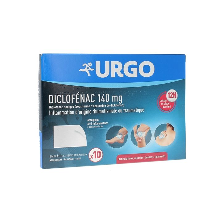 Diclof&eacute;nac 140mg anti-inflammatoire Urgo - bo&icirc;te de 10 empl&acirc;tres m&eacute;dicamenteux