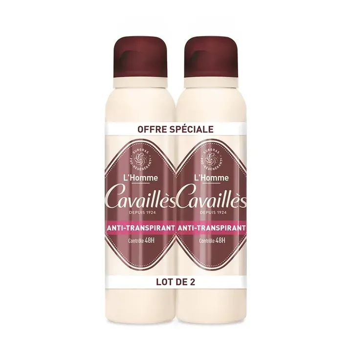 Anti-transpirant homme contr&ocirc;le 48h Rog&eacute; Cavaill&egrave;s - lot de 2 sprays de 150 ml