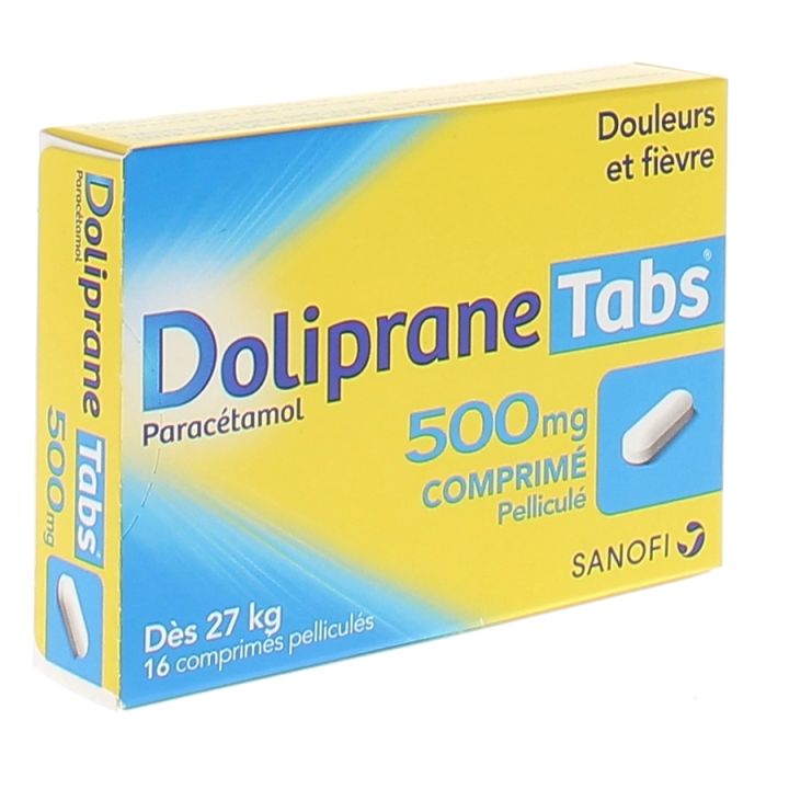 Doliprane Tabs 500 mg comprim&eacute; pellicul&eacute; - boite de 16 comprim&eacute;s
