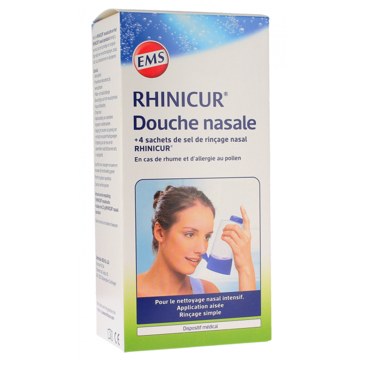 Douche nasale Rhinicur - bo&icirc;te d'une douche nasale + 4 sachets de sel de rin&ccedil;age nasal