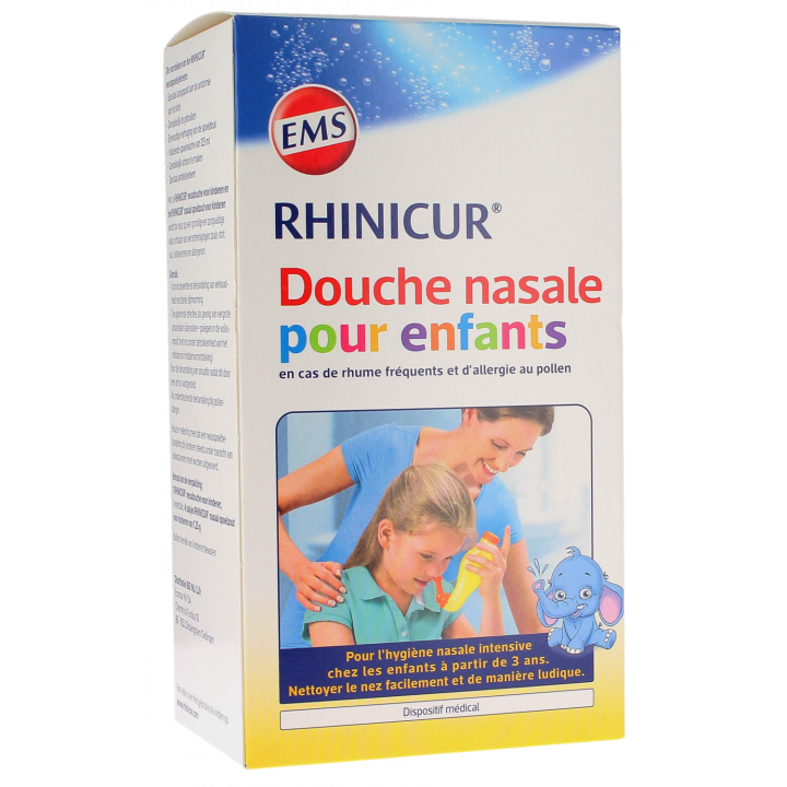 Douche nasale pour enfants Rhinicur - bo&icirc;te d'une douche nasale + 4 sachets de sel de rin&ccedil;age nasal pour enfants