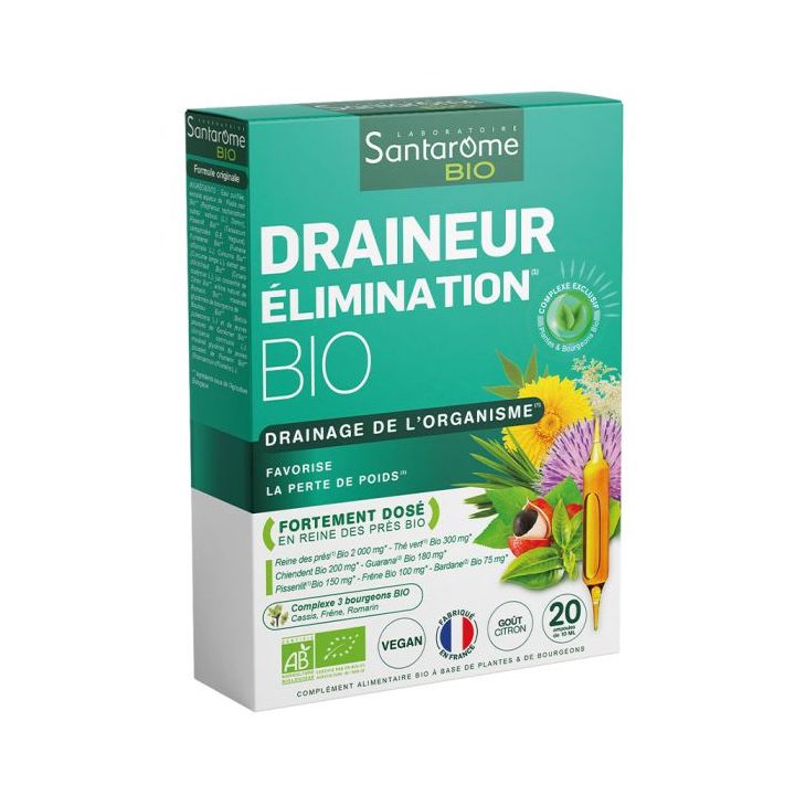 Draineur &eacute;limination bio Santarome - boite de 20 ampoules de 10 ml