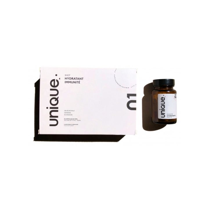 Duo hydratation & immunit&eacute; Unique - bo&icirc;te de 30 ampoules + 30 boosters hydratants