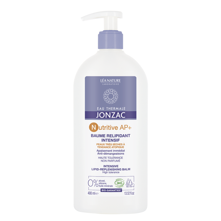 Eau thermale Jonzac Baume relipidant intensif Nutritive AP+ L&eacute;a Nature - flacon-pompe de 400ml