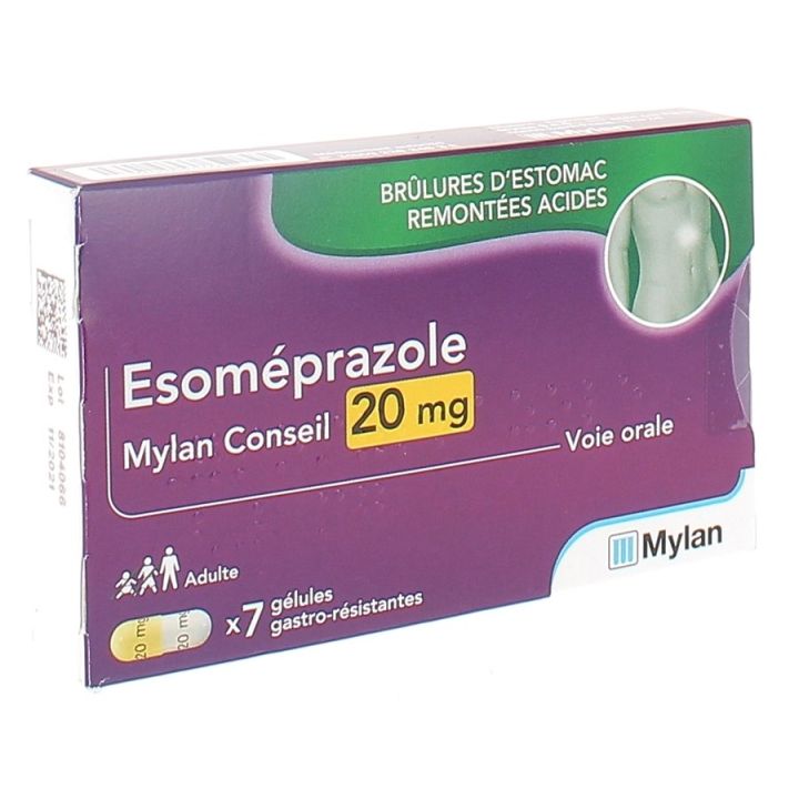 EsOm&eacute;prazole 20 mg Mylan - 7 g&eacute;lules gastro-r&eacute;sistantes