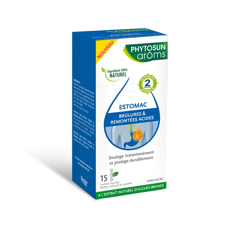 Estomac br&ucirc;lures & remont&eacute;es acides Phytosun Ar&ocirc;ms - bo&icirc;te de 15 sachets liquides