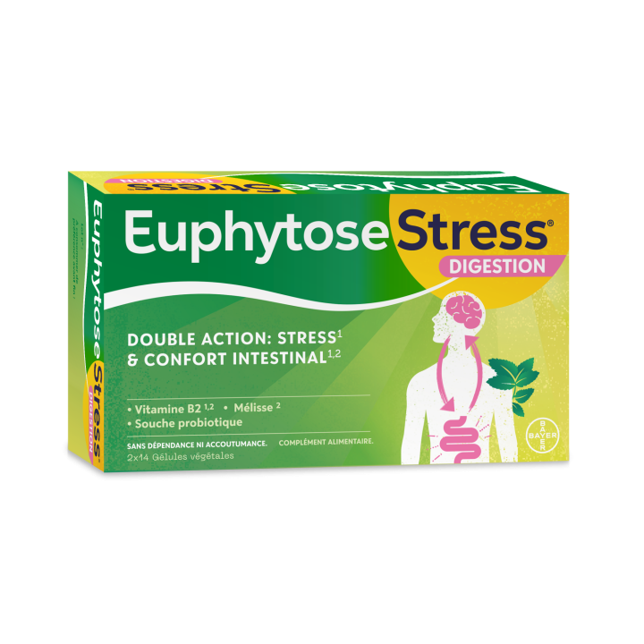 EuphytoseStress&reg; Digestion - Stress et confort intestinal -  Probiotiques, m&eacute;lisse, vitamine B2 2x14 comprim&eacute;s