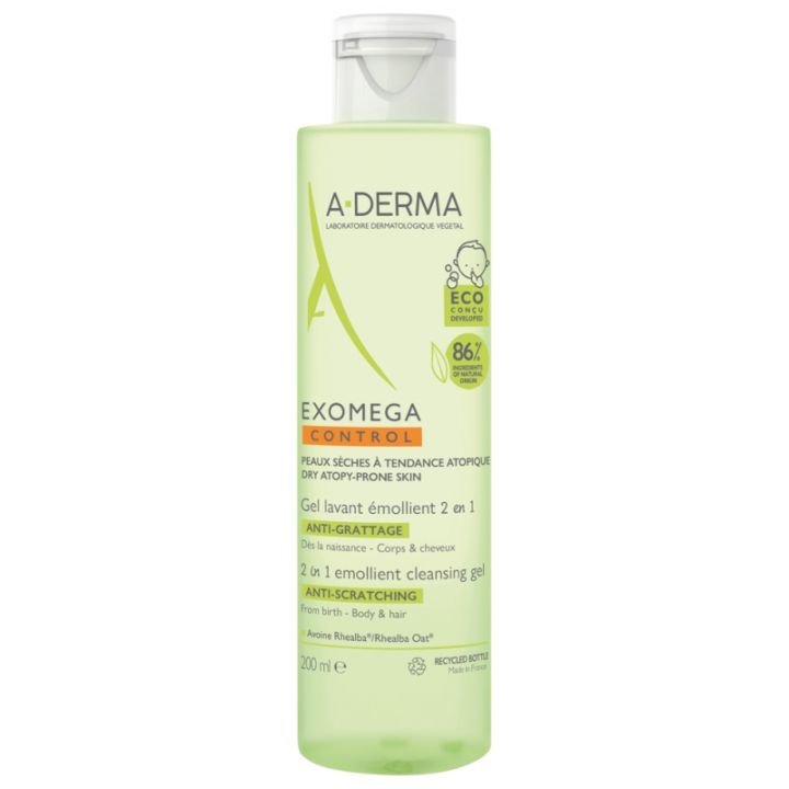 Exomega Control Gel lavant &eacute;mollient A-derma - flacon de 200 ml