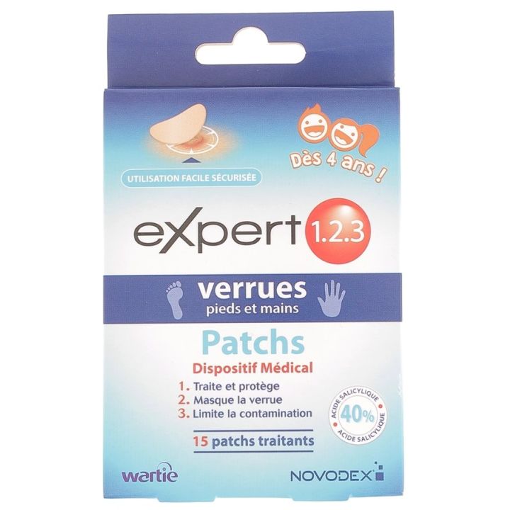 Expert 1,2,3 Verrues pieds et mains Novodex - 15 patchs traitants
