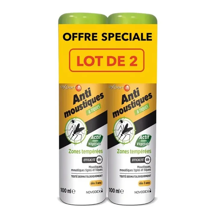 Expert 123 Spray r&eacute;pulsif moustique et tiques zones temp&eacute;r&eacute;es Novodex - lot de 2 sprays de 100ml
