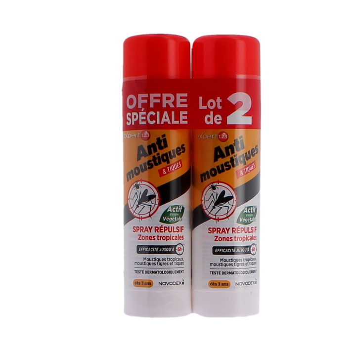 Expert 123 spray r&eacute;pulsif moustiques et tiques Novodex - lot de 2 sprays de 100ml