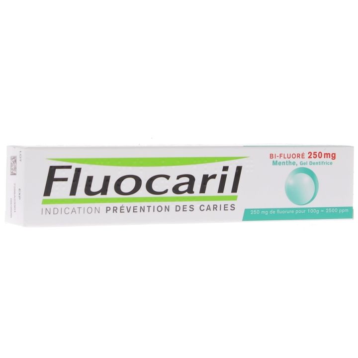 Gel dentifrice menthe bi-fluor&eacute; 250 mg Fluocaril - tube de 75 ml