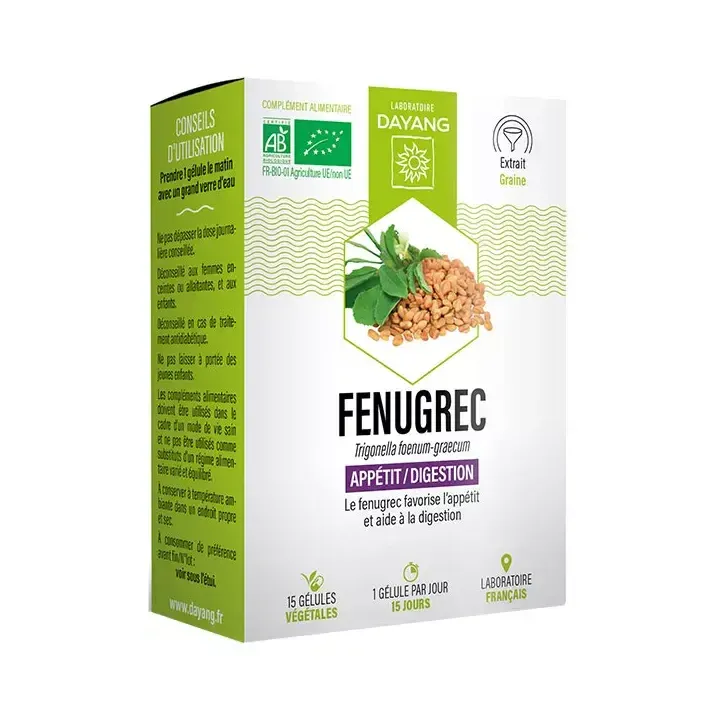 Fenugrec bio app&eacute;tit/digestion Dayang - bo&icirc;te de 15 g&eacute;lules