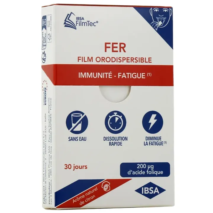 Fer fatigue go&ucirc;t citron Ibsa FilmTec - boite de 30 films orodispersibles