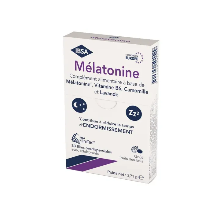 M&eacute;latonine 1,9mg go&ucirc;t fruits des bois Ibsa FilmTec - boite de 30 films orodispersibles