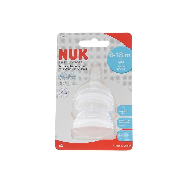 First Choice + T&eacute;tines physiologiques 6-18 mois NUK - 2 t&eacute;tines