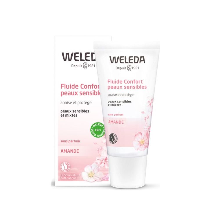 Fluide confort peaux sensibles &agrave; l'amande bio Weleda - flacon de 30 ml