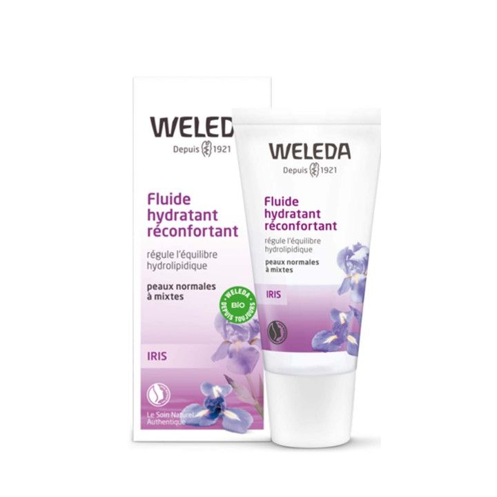 Fluide hydratant r&eacute;confortant &agrave; l'iris bio Weleda - tube de de 30 ml