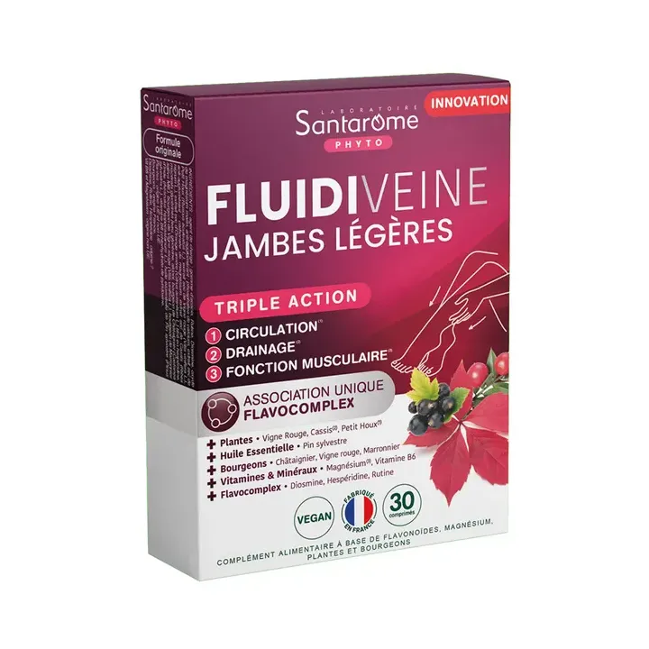 Fluidiveine jambes l&eacute;g&egrave;res triple action Santarome - bo&icirc;te de 30 comprim&eacute;s