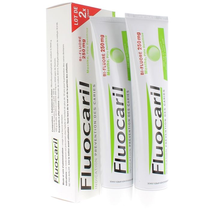 Fluocaril bi-fluor&eacute; 250 mg menthe p&acirc;te dentifrice - 2 tubes de 125  ml