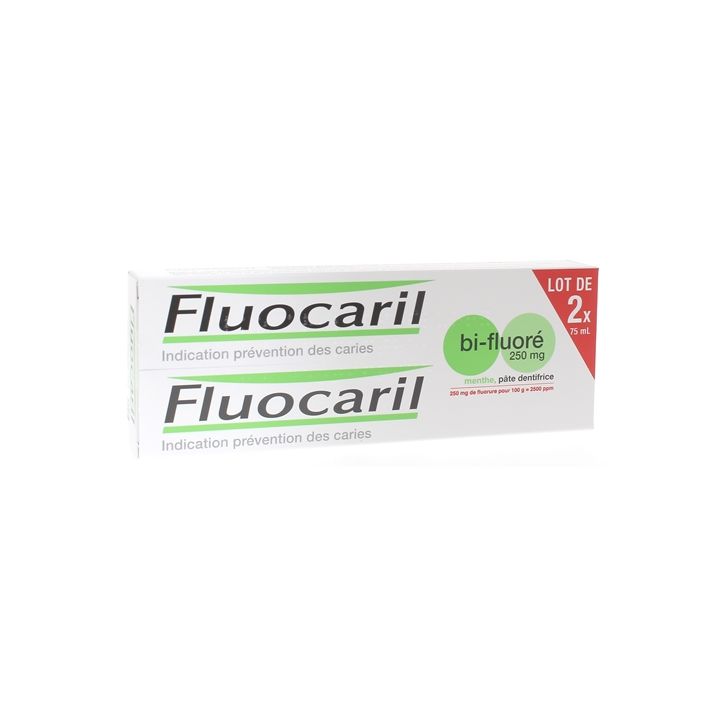 Fluocaril bi-fluor&eacute; 250 mg menthe p&acirc;te dentifrice - 2 tubes de 75  ml