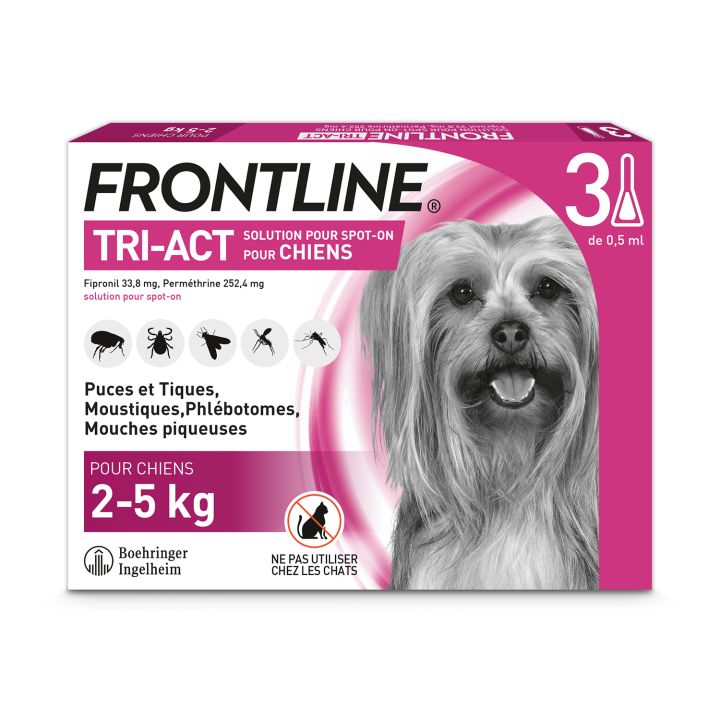 Frontline Tri-Act chiens 2-5 kg - bo&icirc;te de 3 pipettes de 0,5 ml