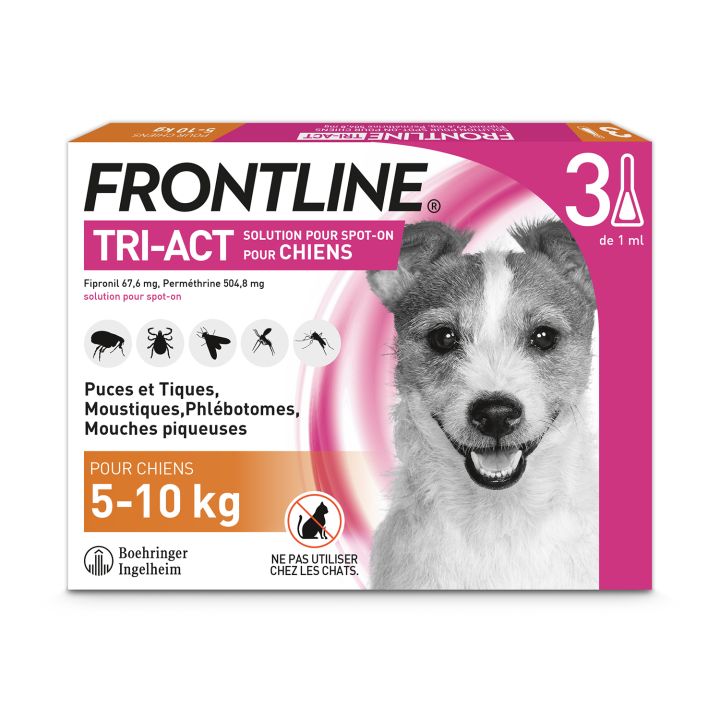 Frontline Tri-Act chiens 5-10 kg - bo&icirc;te de 3 doses de 1 ml