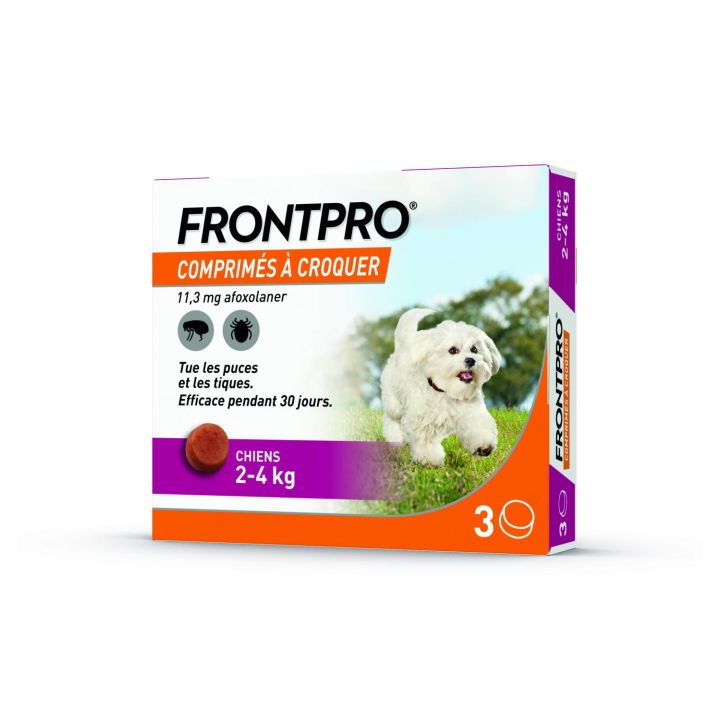 Frontpro comprim&eacute; anti puces chien 2-4kg - bo&icirc;te de 3 comprim&eacute;s &agrave; croquer