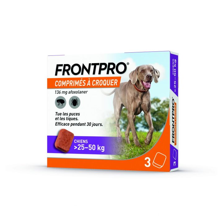 Frontpro comprim&eacute; anti puces chien >25-50kg - bo&icirc;te de 3 comprim&eacute;s &agrave; croquer