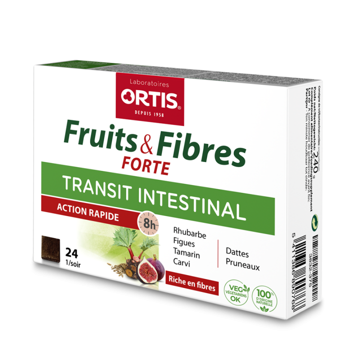 Fruits & Fibres Forte Transit intestinal Ortis - boite de 24 cubes &agrave; m&acirc;cher