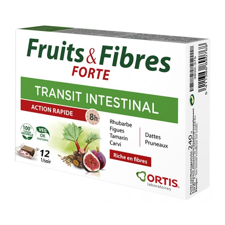 Fruits & Fibres Forte Transit intestinal Ortis - boite de 12 cubes &agrave; m&acirc;cher