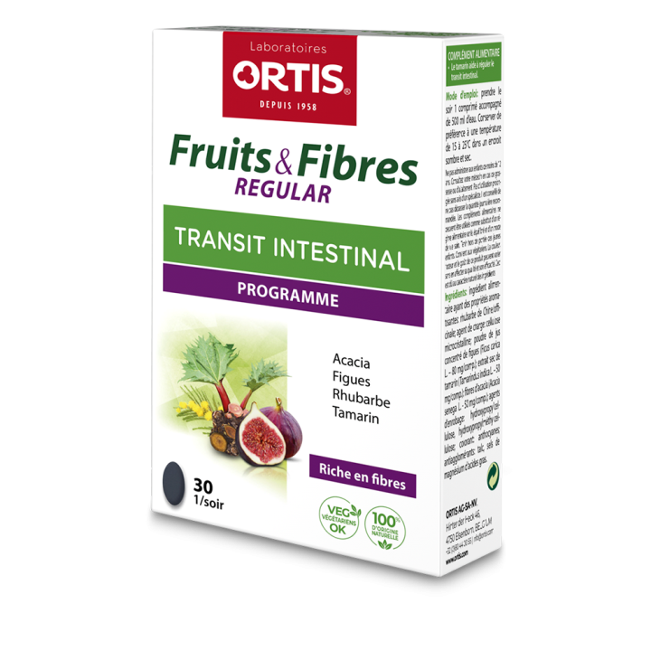 Fruits & Fibres Regular transit intestinal Ortis - bo&icirc;te de 30 comprim&eacute;s