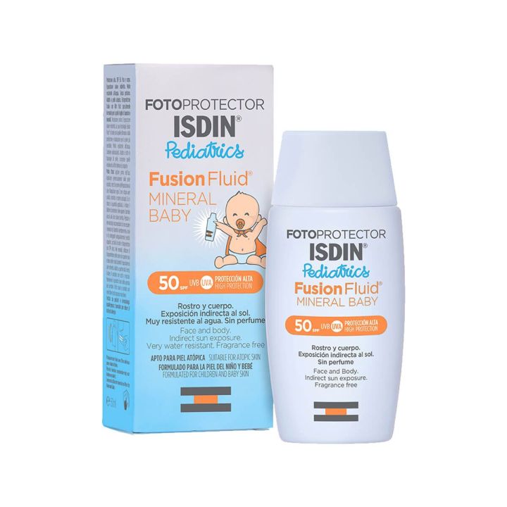 Protection solaire b&eacute;b&eacute; Fusion Fluid Mineral SFP 50+ Fotoprotector Isdin Pediatrics - flacon de 50ml