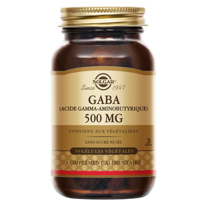 GABA (Acide Gamma-Aminobutyrique) 500 mg Solgar - bo&icirc;te de 50 g&eacute;lules v&eacute;g&eacute;tales