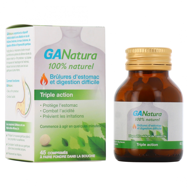 GANatura br&ucirc;lures d'estomac triple action Reckitt Benck - bo&icirc;te de 45 comprim&eacute;s