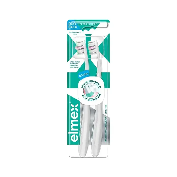 Brosse &agrave; dents extra-souple Professionnal Precision Sensitive Elmex - 2 brosses &agrave; dents