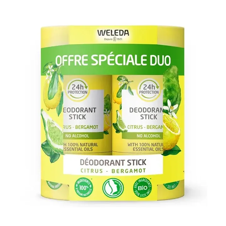D&eacute;odorant stick Citrus Bergamote Weleda - lot de 2 sticks de 50g