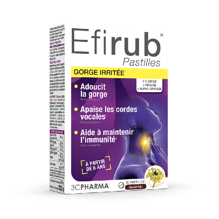 Efirub gorge irrit&eacute;e 3C Pharma - bo&icirc;te de 30 pastilles
