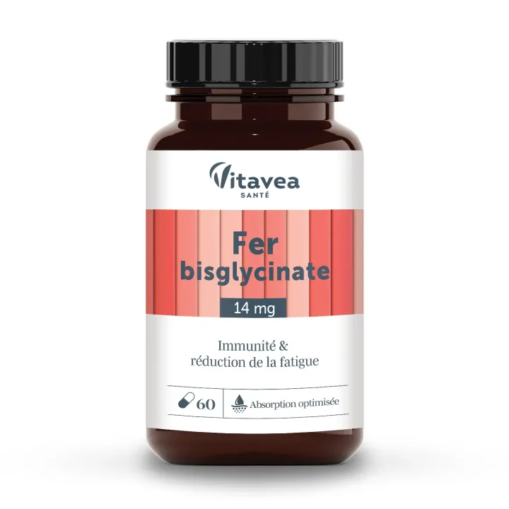 Fer bisglycinate r&eacute;duction de la fatigue et immunit&eacute; Vitavea - pot de 60 g&eacute;lules