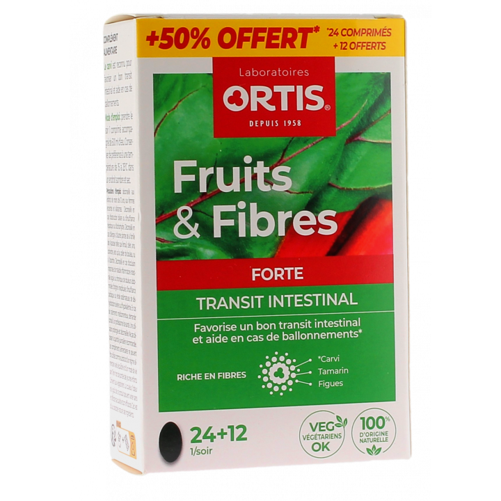 Fruits & Fibres Forte Transit intestinal Ortis - boite de 36 comprim&eacute;s