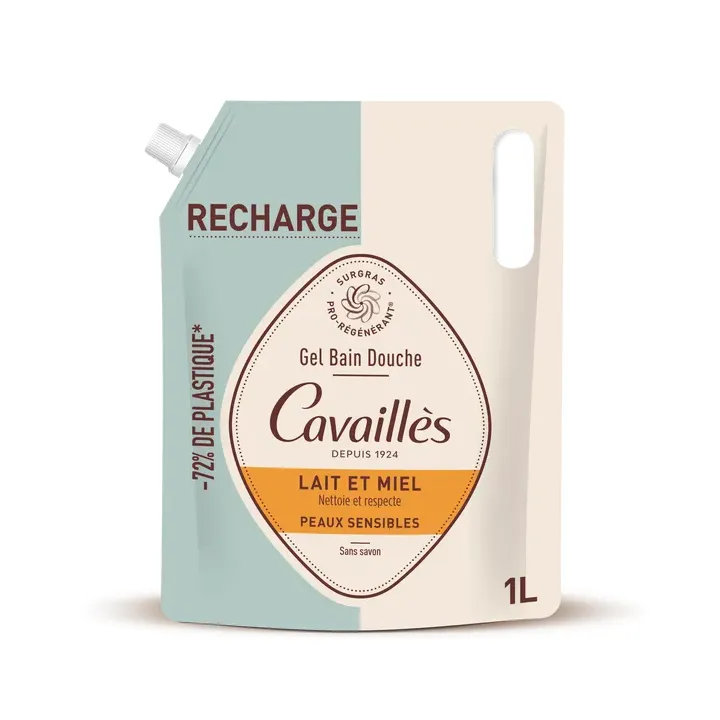 Gel bain douche lait et miel Rog&eacute; Cavaill&egrave;s - &eacute;co-recharge de 1L