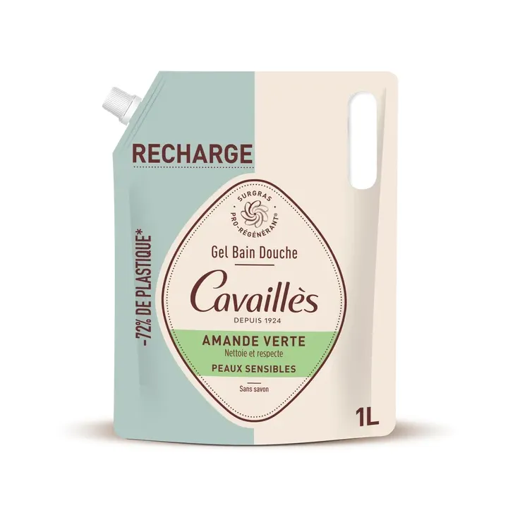 Gel bain et douche amande verte Rog&eacute; Cavaill&egrave;s - &eacute;co-recharge de 1L