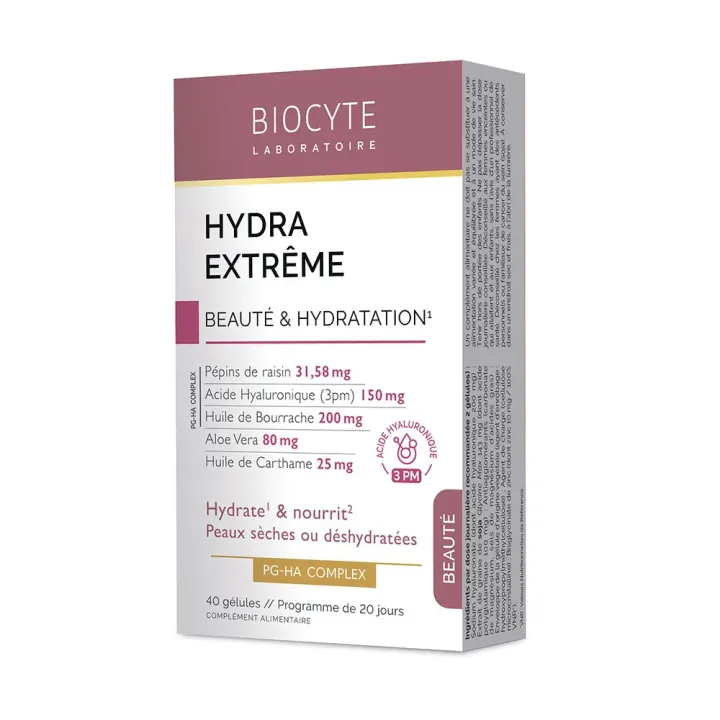 Hydra Extr&ecirc;me beaut&eacute; et hydratation Biocyte - boite de 40 g&eacute;lules