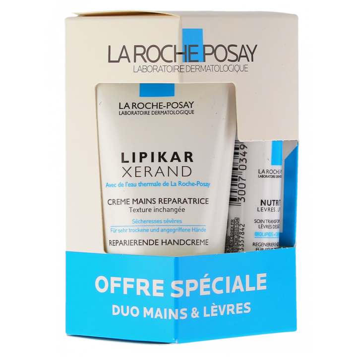 Lipikar Xerand cr&egrave;me mains + nutritic l&egrave;vres La Roche-Posay - lot de 2 produits