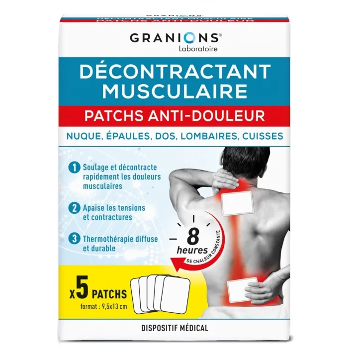 Patchs anti-douleur thermoth&eacute;rapie d&eacute;contractant musculaire Granions - boite de 5 patchs