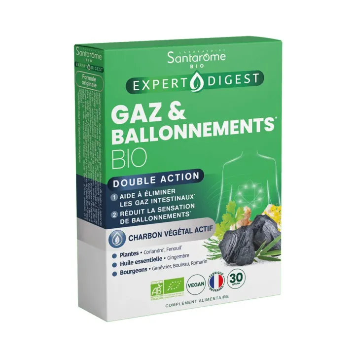 Gaz & ballonnements bio Santarome - bo&icirc;te de 30 g&eacute;lules