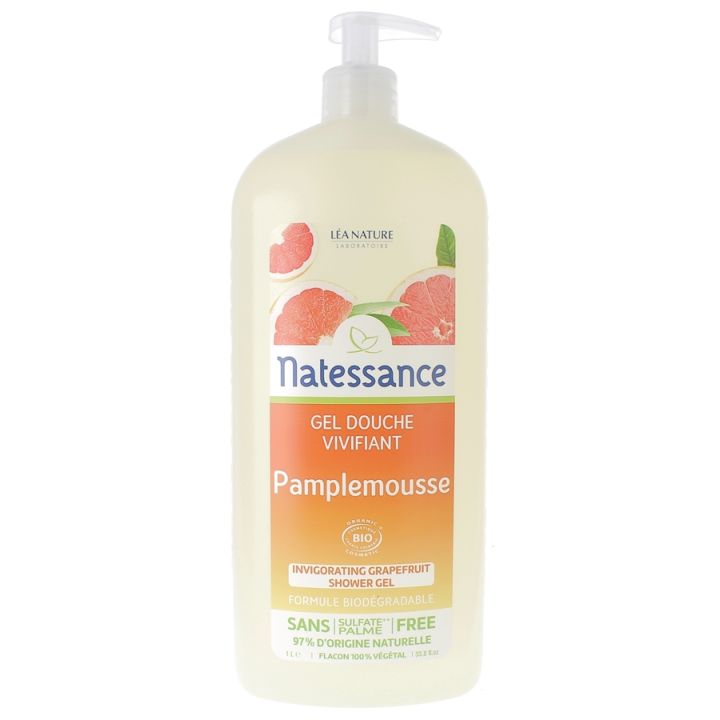 Gel Douche Vivifiant Pamplemousse Natessance - Flacon &agrave; pompe de 1 L