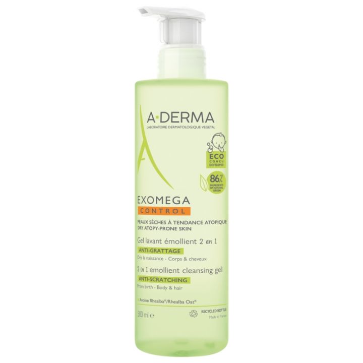 Exomega Control Gel lavant &eacute;mollient 2 en 1 A-Derma - flacon de 500 ml