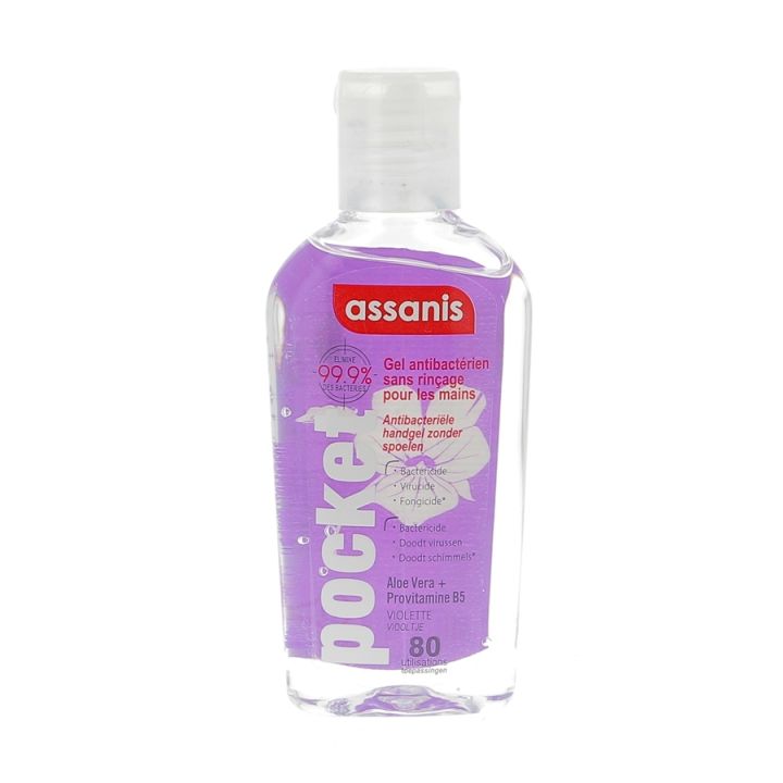 Gel antibact&eacute;rien pocket sans rin&ccedil;age parfum violette Assanis - flacon de 80ml